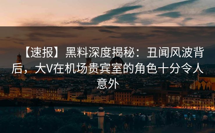 【速报】黑料深度揭秘：丑闻风波背后，大V在机场贵宾室的角色十分令人意外