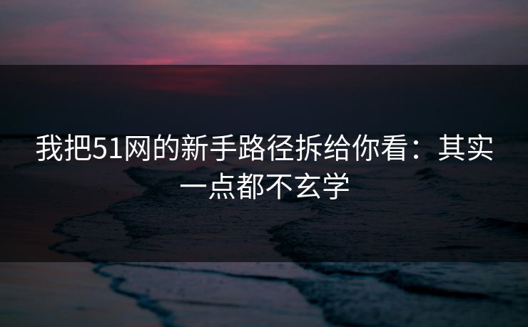 我把51网的新手路径拆给你看：其实一点都不玄学