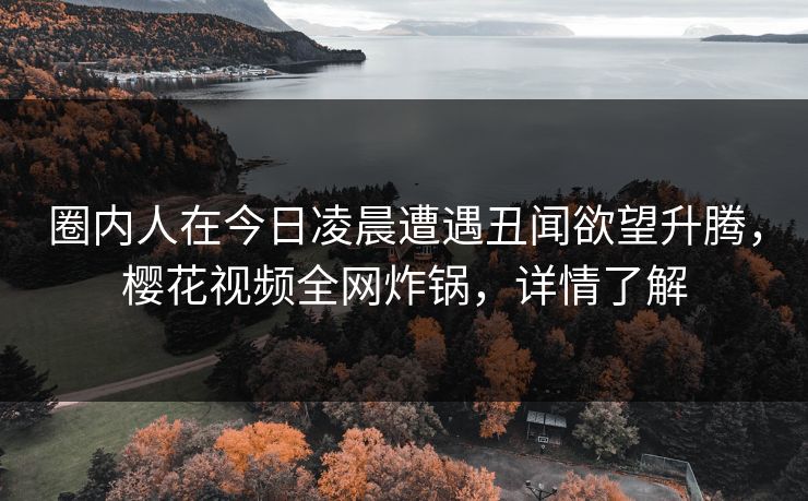 圈内人在今日凌晨遭遇丑闻欲望升腾，樱花视频全网炸锅，详情了解